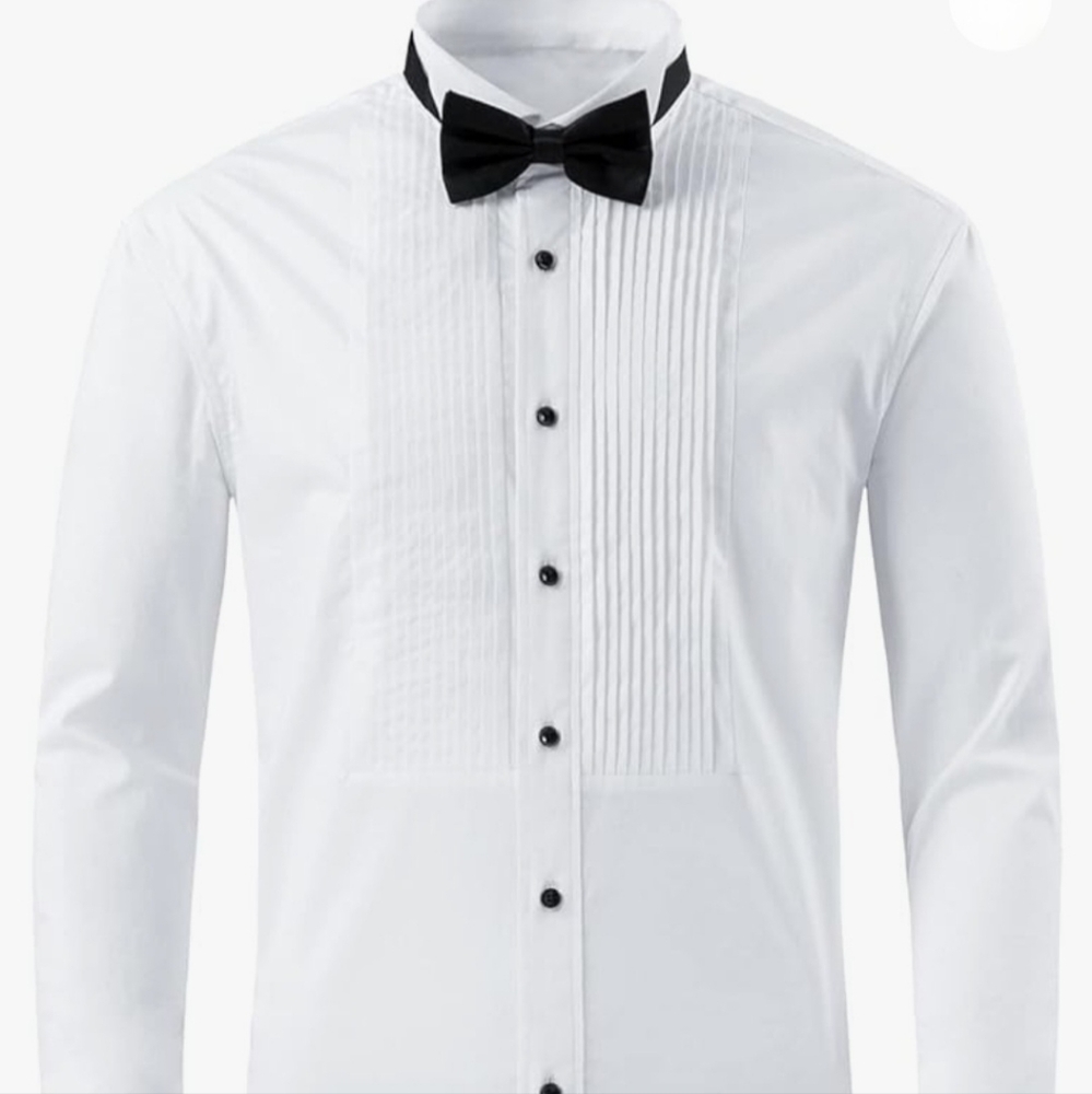 NWT Gollnwen Men's Tuxedo Shirt French Cuffs with Black Bow Tie. Size M